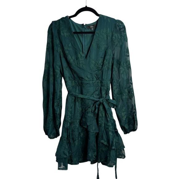 Lulus Inclined To Romance Emerald Green Floral Embroidered Mini Dress NWT - Picture 3 of 11